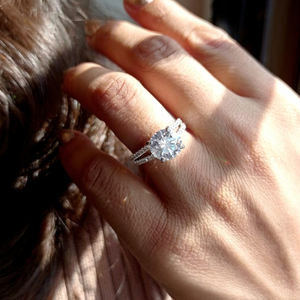 3.00 CT Round Cut Moissanite VVS Clarity Prong Set <b>Sterling</b> <b>Silver</b> Split Shank Trendy Women's <b>Engagement</b> <b>Ring</b> - Product Image 1