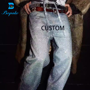 Benutzer definierte Hersteller Übergroße Baggy Streetwear Vintage Jeans hose Niet Strass Herren Jeans - Product Image 1