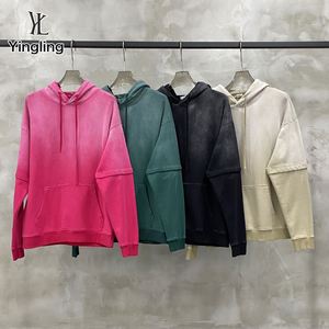 Yingling Wholesale 380 Heavyweight Oversized <b>Men</b> <b>Hoodie</b> Pullover Vintage Distressed Streetwear Gradient Acid Wash <b>Hoodie</b> - Product Image 1