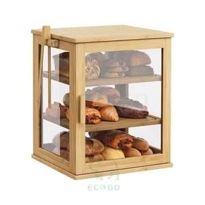 <b>Large</b> 3-Layer Rectangle Bamboo Food Storage Bread <b>Box</b> with Window for Kitchen Countertop - Product Image 1