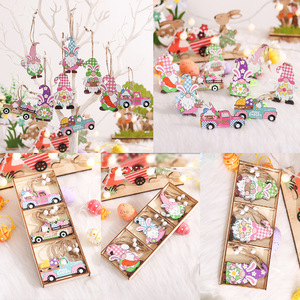 Nuovo Set di 9 Ciondoli in Legno a Forma di Coniglietto per Decorazioni Pasquali Primaverili Artigianali Forniture Festive all'Ingrosso - Product Image 2