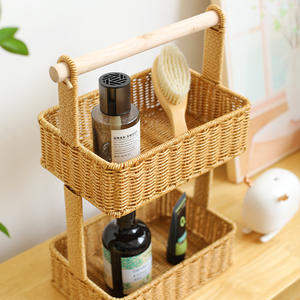 Panier <span class=keywords><strong>de</strong></span> rangement en rotin PE tressé à 2 couches, étanche, avec poignée, idéal pour les étagères, le garde-manger, le bureau, la chambre d'enfant, pour le Ramadan - Product Image 4