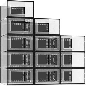 Large <b>Stackable</b> Rectangle Clear PP Plastic Modern Foldable Eco-Friendly White/Black Shoe <b>Storage</b> Box 6-10L Capacity Women Men - Product Image 1