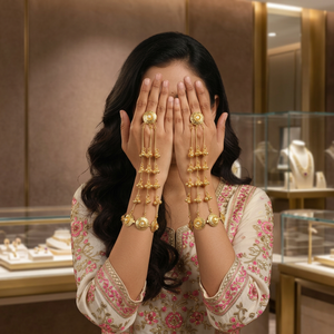 กำไลข้อมือทองเหลืองชุบทองพร้อมดีไซน์ดอกไม้เครื่องประดับไข่มุกเลียนแบบชาติพันธุ์สำหรับงานแต่งงานสำหรับผู้หญิง - Product Image 3