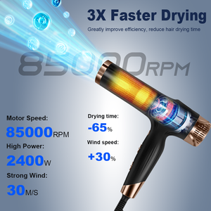 Professional Blow Dryer Secadora De Pelo Leafless Ionic Negative Ion Bldc Brushless 85000Rpm High Speed <strong>Hair</strong> Dryer - Product Image 4