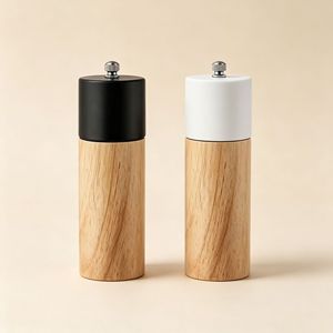 เครื่องบดเกลือและพริกไทยทรงกระบอกไม้บีชพร้อมฝาปิดสแตนเลสสำหรับครัว - Product Image 3