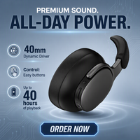 Headphone ANC Nirkabel dengan Baterai 40 Jam, Bluetooth 6.0 Audio Hi-Fi Headset Baterai Lepas Pasang