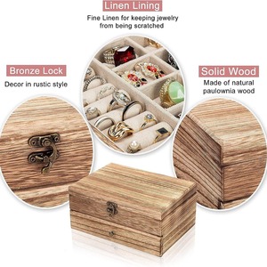 Wooden Jewelry <b>Box</b> Double Layer Linen Lined Storage Organizer With Drawer For Rings Necklaces Earrings <b>Vintage</b> Style Rectangle - Product Image 4