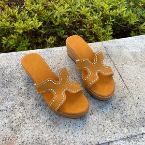 Sandalias de cuña con forma de H y adornos de diamantes de imitación, plataforma de gamuza artesanal, cómodas, multicolor, para mujer, de verano, para exteriores, sin cordones. - Product Image 4