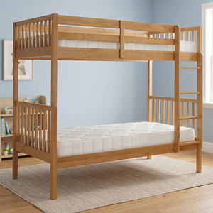 Lit superposé moderne en teck massif, taille double, durable, gain de place, meubles de chambre d'enfant - Product Image 1