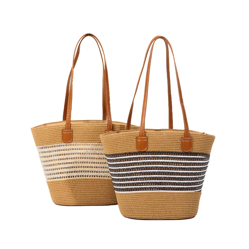 Fornitore della Cina produttore a basso prezzo della borsa a tracolla da donna borsa tote da spiaggia borse grandi per donna design a righe borse di paglia