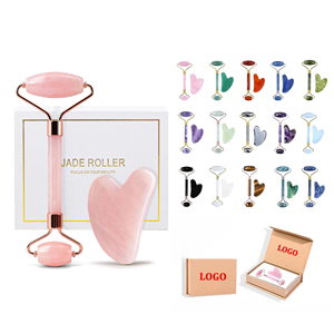 Rouleau de Jade Quartz Rose et <span class=keywords><strong>Gua</strong></span> <span class=keywords><strong>Sha</strong></span>, Ensemble en Améthyste, Jade Vert, Rose et Blanc, Pierre <span class=keywords><strong>Gua</strong></span> <span class=keywords><strong>Sha</strong></span> en Forme de Cœur, Cristal de Guasha Facial Blanchissant - Product Image 1
