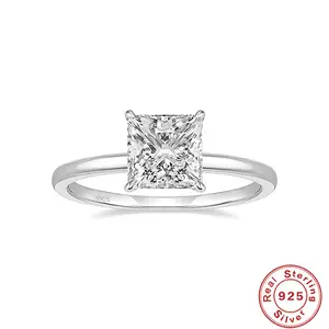 Conjunto de anillos de boda de compromiso geométricos de circón grande 5A joyería fina de Plata de Ley 925 al por mayor para mujer