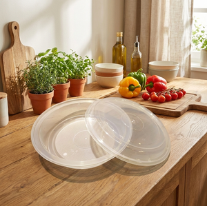 Conteneur alimentaire rond jetable en plastique PP avec couvercle sécurisé, idéal pour l'emballage de plats à emporter et la préparation des repas - Product Image 1
