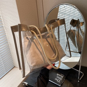 Transparent Large Capacity Women's Tote Bag Khaki Waterproof Everyday Use Summer 2024 Horizontal <b>Square</b> Style - Product Image 3