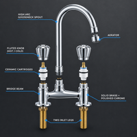 Robinet de lavabo en laiton chromé poli, deux poignées, bec col de cygne haute portée, moderne, pour lave-linge et évier utilitaire, vente en gros