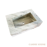 Évier de salle de bain en marbre vert Cammy Stone - Facile à nettoyer, résistant à l'eau, montage mural avec un design moderne et simple pour une utilisation dans les hôtels et les hôpitaux