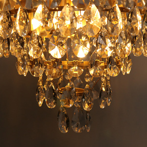 Lustre en cristal finition or, base d'ampoule E26, LED blanc chaud 3500K, hauteur réglable, intensité variable, luminaire suspendu rond pour salon - Product Image 4