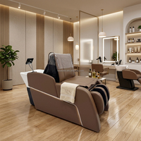 Fauteuil de lavage moderne en cuir PU avec bac en céramique, table de massage électrique intégrale, chaise de lavage pour salon de coiffure et spa