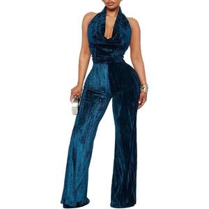 VOIKERDR ชุดจั๊มสูทกำมะหยี่สำหรับผู้หญิงแบบผูกคอเปิดหลัง ชุดเดรสสำหรับงานปาร์ตี้ ชุดค็อกเทล ชุดคลับแวร์ ไซส์พลัส - Product Image 3