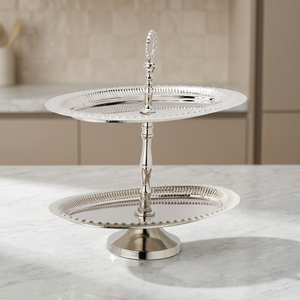 Support à gâteau à deux niveaux en acier inoxydable, finition miroir, plateau multi-étages, lavage à la main uniquement - Product Image 1