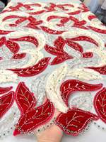Tissus en dentelle de velours africain de luxe, de haute qualité, faits à la main, avec des perles et des sequins brodés, pour robe de soirée pour femmes