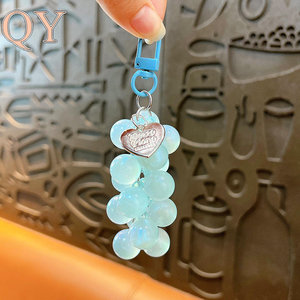 QY Transparent Acrylic Grape Keychain UV Printed Iridescent Bag Charm Carabiner Key Ring Cute Phone Pendant Wholesale Gift - Product Image 4