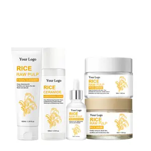 Private label Skin Care Products Organic Natural Extract Hydration Face Wash Rice Toner Cream Serum Rice Skin Care Set