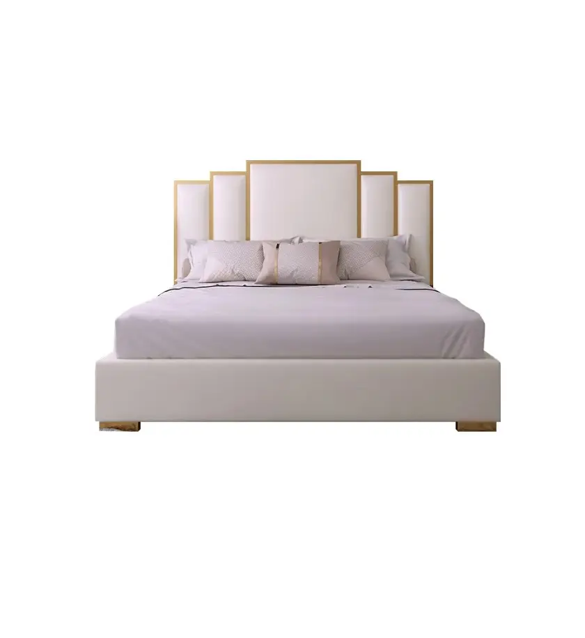 Modern beyaz geometrik başlık dahil faux deri kraliçe döşemeli yatak
