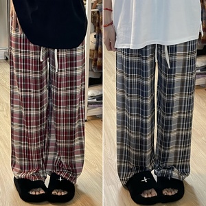 <span class=keywords><strong>Pantalon</strong></span> long à carreaux taille haute en soie glacée douce <span class=keywords><strong>Pantalon</strong></span> décontracté printemps été <span class=keywords><strong>pantalon</strong></span> mince à jambes larges pour <span class=keywords><strong>femme</strong></span> - Product Image 2