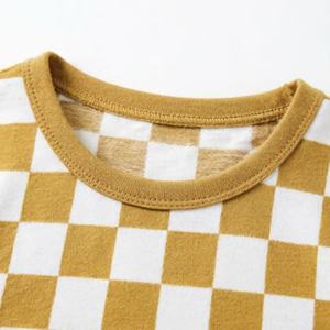 Ensemble de vêtements à carreaux pour enfants, personnalisable avec logo, faible MOQ, 100 % coton biologique, tenue d'été pour tout-petits garçons et filles, style boutique - Product Image 3
