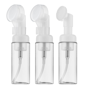 100ml/150ml/200ml Transparent White PET Foam <b>Bottle</b> Silicone <b>Brush</b> Head Refillable Facial Cleanser Shampoo Pump Dispenser - Product Image 5