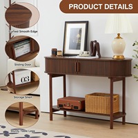 Tables consoles de luxe en noyer cannelé, vente en gros d'usine, table d'entrée moderne avec porte, rangement à 2 niveaux pour salon, hôtel, villa