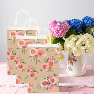 Petits sacs cadeaux floraux avec poignées, sacs en papier vintage à motifs floraux, sacs en papier kraft réutilisables pour thé, cadeaux de fête, sacs en papier pour fêtes - Product Image 5