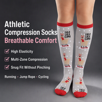 Chaussettes de compression imprimées pour Noël, hauteur genou, à pression dégradée, extensibles, respirantes, antidérapantes, absorbant la transpiration, pour la course et le cyclisme