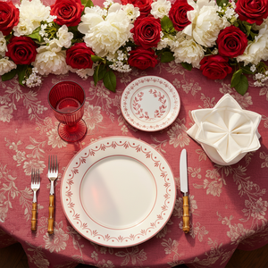 Service de <span class=keywords><strong>table</strong></span> en porcelaine rouge bohème floral élégant et luxueux - <span class=keywords><strong>Vaisselle</strong></span> de mariage romantique, assiettes en céramique fine pour la mariée - Product Image 3