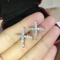 Kadınlar için Kübik Zirkonya X Saplama Küpe, 13mm, Beyaz Altın Kaplama Pirinç Pave Geometrik, Beyaz Altın