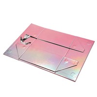 Boîtes cadeaux en papier rigides avec fermeture magnétique pliable, logo personnalisé, holographique rose, avec poignée en ruban, emballage de luxe en gros