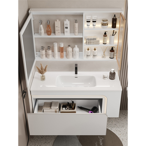 Meuble de salle de bain moderne en bois, à suspendre, avec lavabo et miroir LED – Offre spéciale - Product Image 3