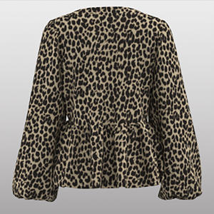 Blusa de Mujer con Estampado de Leopardo, Cuello Redondo, Mangas Largas Abullonadas, Cintura Ajustada, Dobladillo con Volantes, Estilo Retro Elegante y Favorecedor - Product Image 3