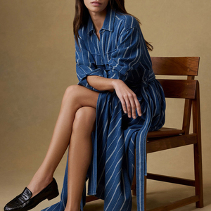 <span class=keywords><strong>Robe</strong></span> chemise en jean rayée sur mesure pour femme, <span class=keywords><strong>robe</strong></span> longue portefeuille ceinturée, fournisseur <span class=keywords><strong>de</strong></span> vêtements OEM ODM, faible MOQ, conception gratuite, <span class=keywords><strong>livraison</strong></span> <span class=keywords><strong>rapide</strong></span> - Product Image 3