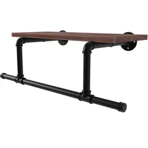 JH-Mech Vintage Retro Industrial Pipe Clothing Rack with Top Shelf Space-Saving Retail Display Pipe Shelf Bracket