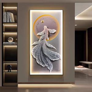 Decoración para el Hogar, Decoración de Entrada, Pintura Moderna de Peces, Arte de Pared para Sala de Estar, Pasillo, Pintura de Porcelana de Cristal con LED - Product Image 1