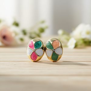 Pendientes de Botón con Flores de Moda para Mujer, Aleación Chapada en Oro con Incrustaciones de Esmalte Colorido, Bisel con Circonita, Accesorios de Joyería - Product Image 2