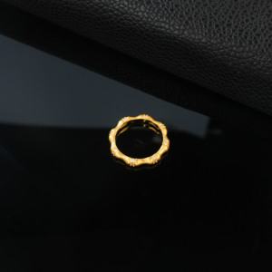 Anillo de Plata 925 con Baño de Oro Amarillo, Diseño de Bambú con Diamantes Redondos de Corte Brillante, Engaste Pavé, Estilo Clásico, Unisex, para Uso Diario - Product Image 5