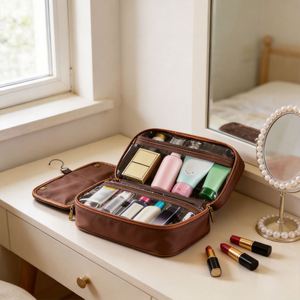 Hanging <b>Toiletry</b> <b>Bag</b> <b>for</b> <b>Men</b> PU Leather Water Resistant Travel Dopp Kit Shaving Wash <b>Bag</b> Multi Compartment Organizer - Product Image 4