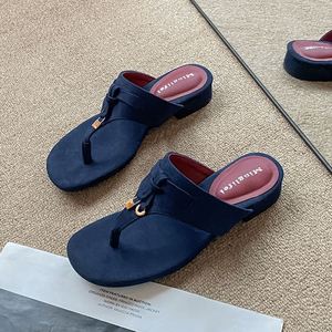 Summer New Tassel Beach slippers Ladies French Clip Toe Design Flat <b>Block</b> Heel Breathable Casual Seaside Footwear - Product Image 4