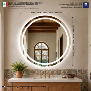 Espejo de Baño Redondo LED de Lujo, Atenuable, <span class=keywords><strong>Antivaho</strong></span>, para Proyectos Hoteleros, Certificado CE, RoHS, UKCA, de Pared - Product Image 1