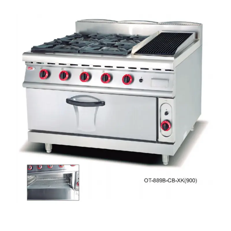 gas burner with 4 burner and lava rock grill and gas oven stove kitchen machine for restaurant