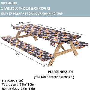 Couverture de Table de pique-nique avec couvertures de banc 3 pièces ensemble élastique ajusté Rectangle nappes en vinyle <span class=keywords><strong>toile</strong></span> <span class=keywords><strong>cirée</strong></span> imperméable pour l'<span class=keywords><strong>extérieur</strong></span> - Product Image 6